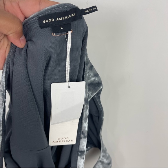 NEW Good American Crushed Velvet Sleeveless Thong Bodysuit Carbon Grey Size LG - Picture 7 of 8